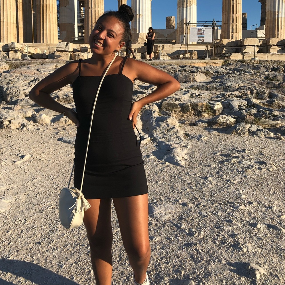 Black straight Neck Mini Dress